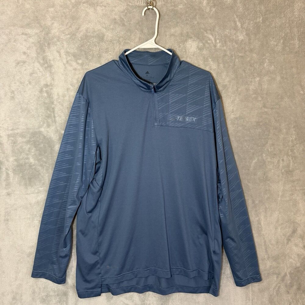 Adidas Terrex Hoodie Men XL Blue Long Sleeve Sports Quarter 1/4 Zip Hood